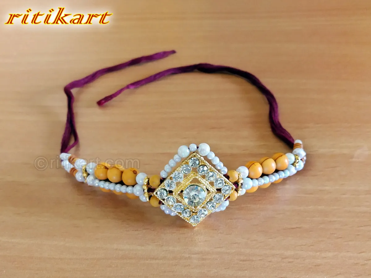 Designer Moti with Stone Rakhi Multi-Colour