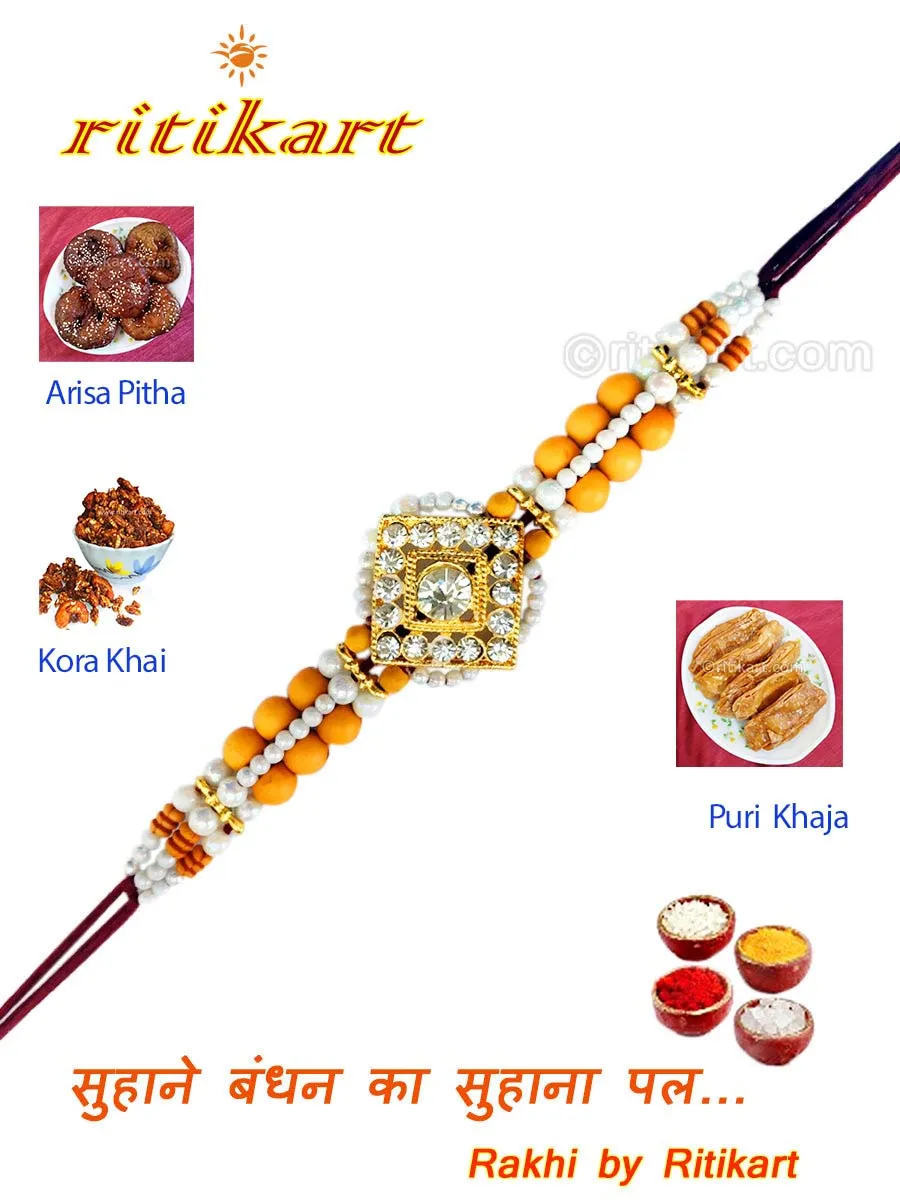 Designer Moti with Stone Rakhi Multi-Colour