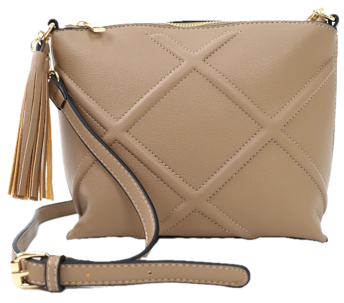 Diamond Stitch Crossbody Bag -Beige