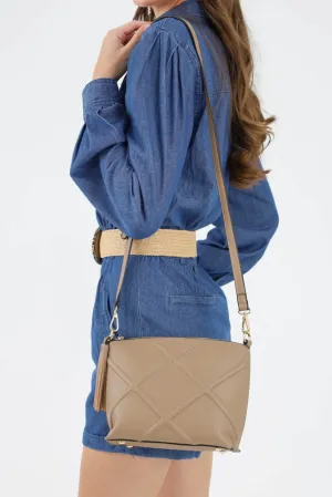 Diamond Stitch Crossbody Bag -Beige