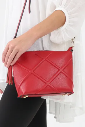 Diamond Stitch Crossbody Bag -Maroon