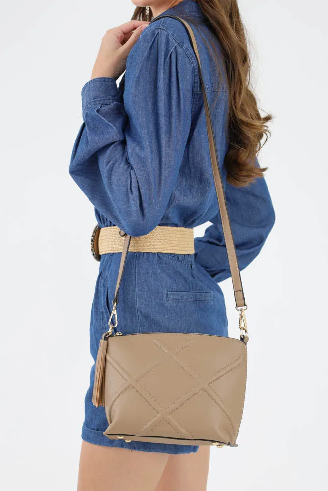 Diamond Stitch Crossbody Bag -Sage