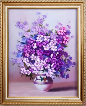 DIY Kit flowers vase 3D Ribbon embroidery - Purple orange white