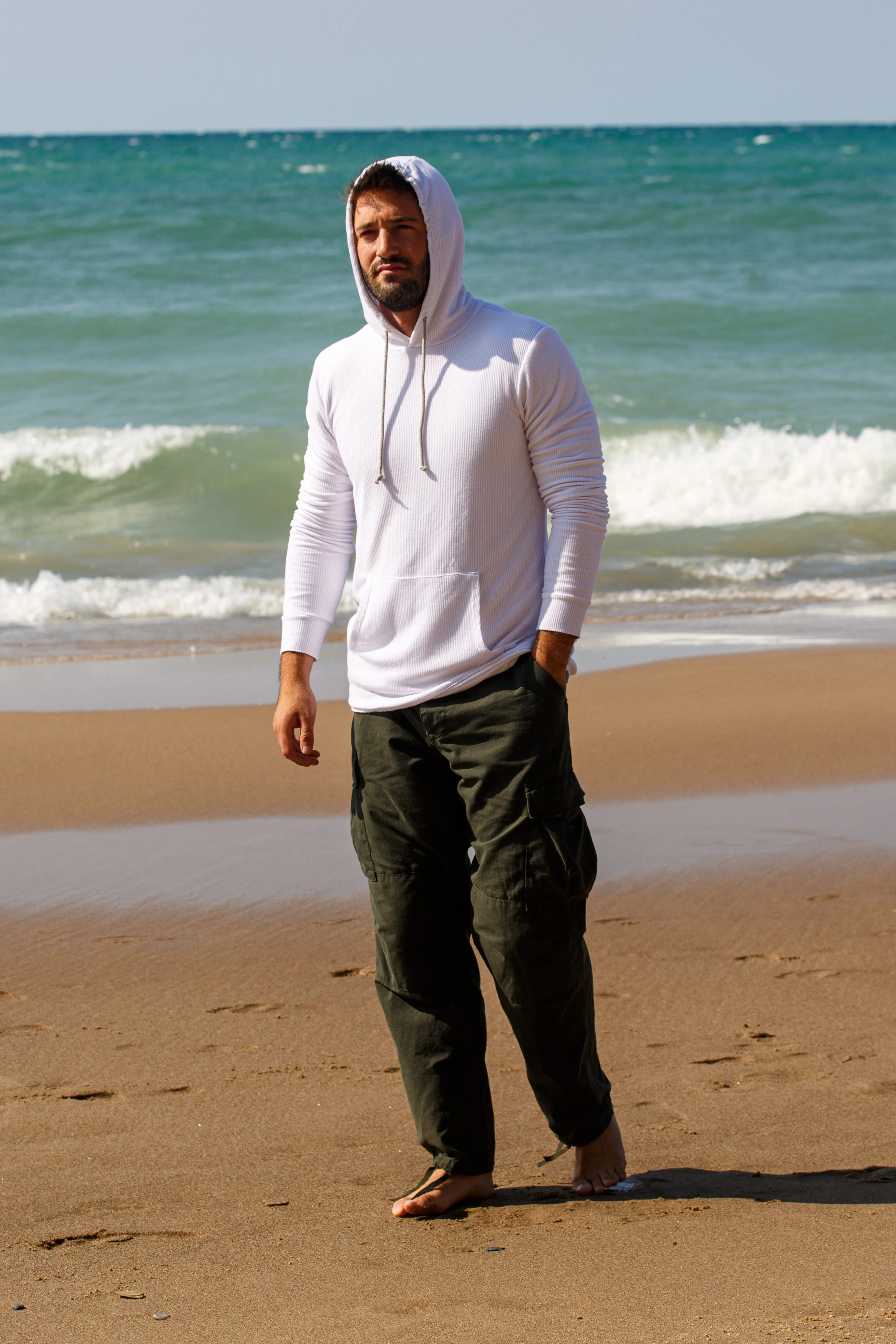 DOUBLE LAYER MODAL THERMAL HOODIE - WHITE