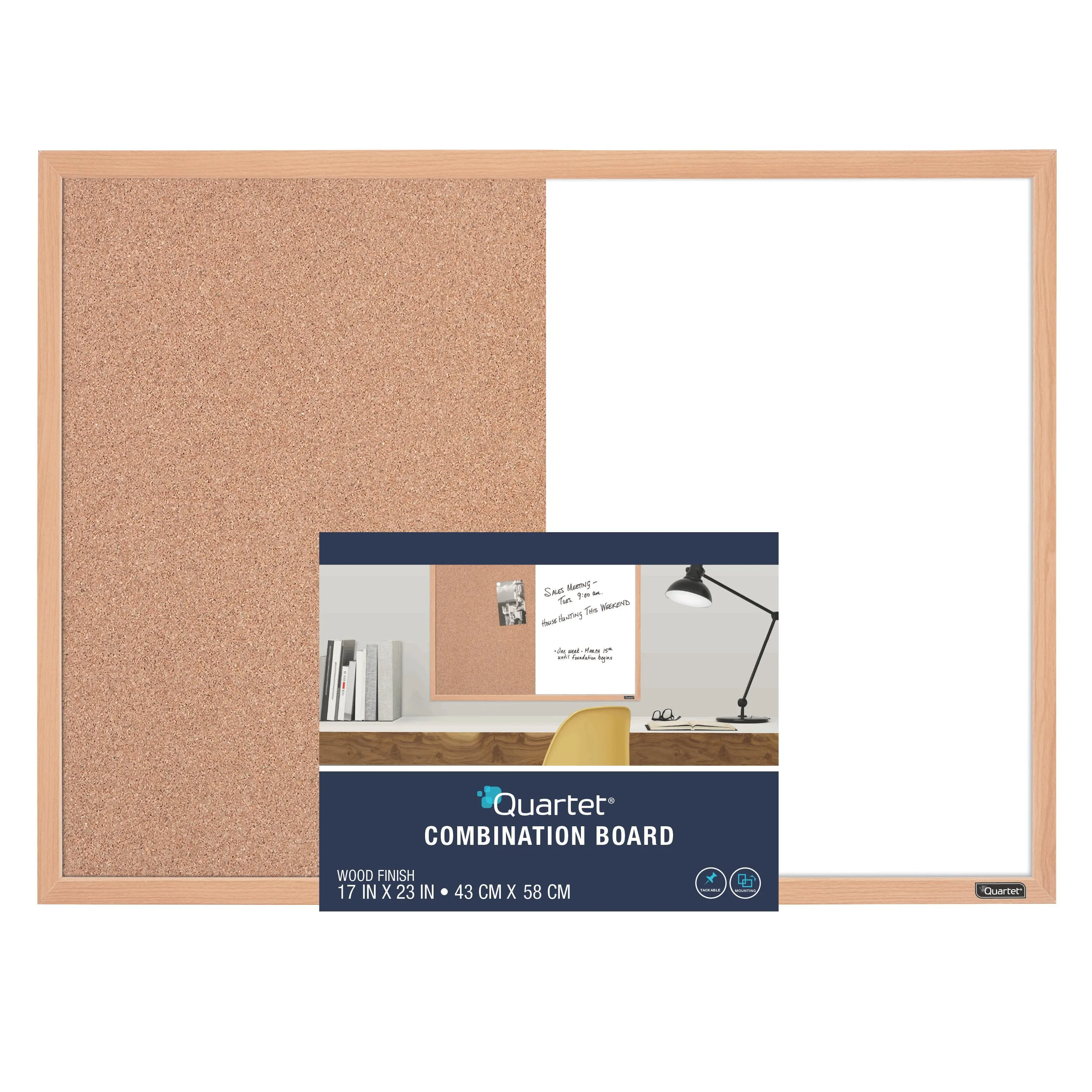 Dry-Erase and Natural Cork Combo Board 17 x23 Oak Frame Presentation Boards New