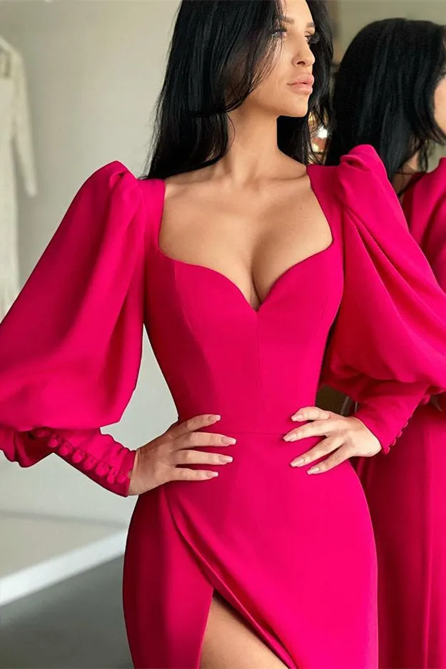 Elegant Bubble sleeves Sweetheart Red Side-cut Mermaid Prom Dress