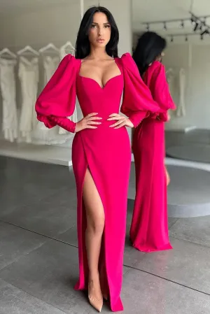 Elegant Bubble sleeves Sweetheart Red Side-cut Mermaid Prom Dress