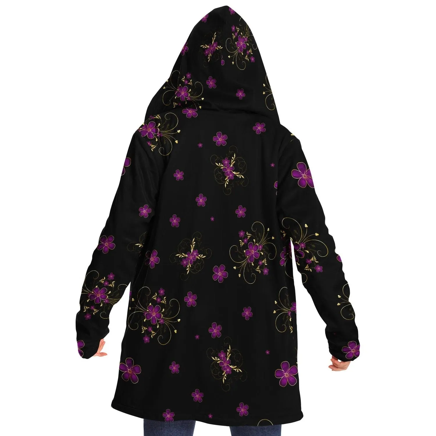 Elegant Flower Cloak - Black or White Fleece