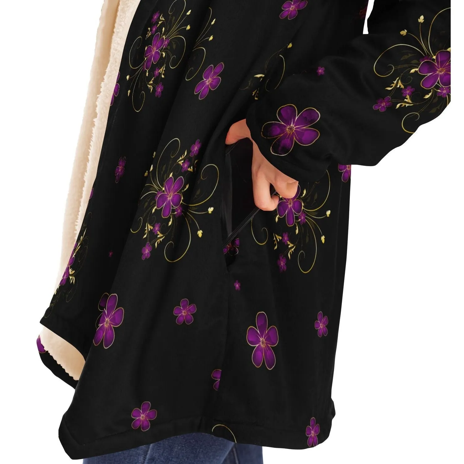 Elegant Flower Cloak - Black or White Fleece