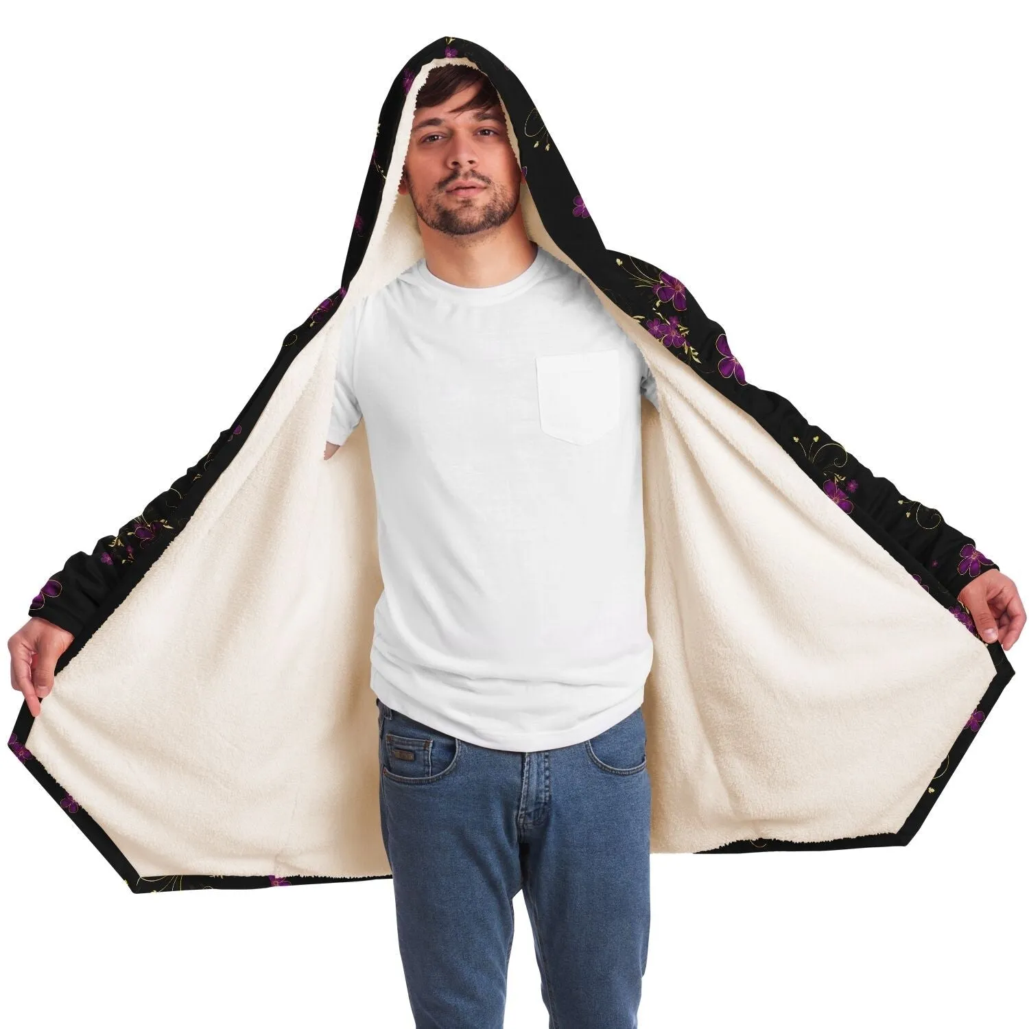 Elegant Flower Cloak - Black or White Fleece