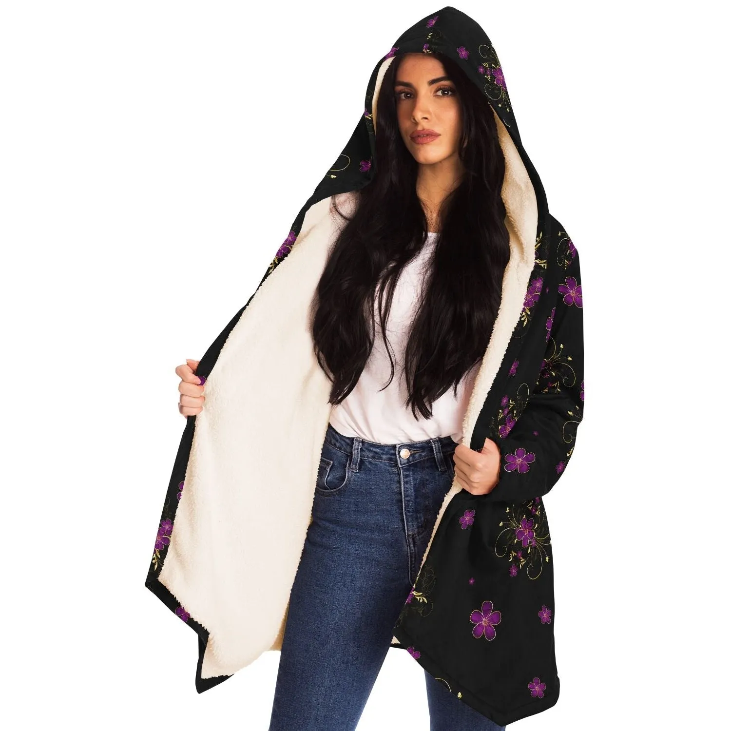 Elegant Flower Cloak - Black or White Fleece