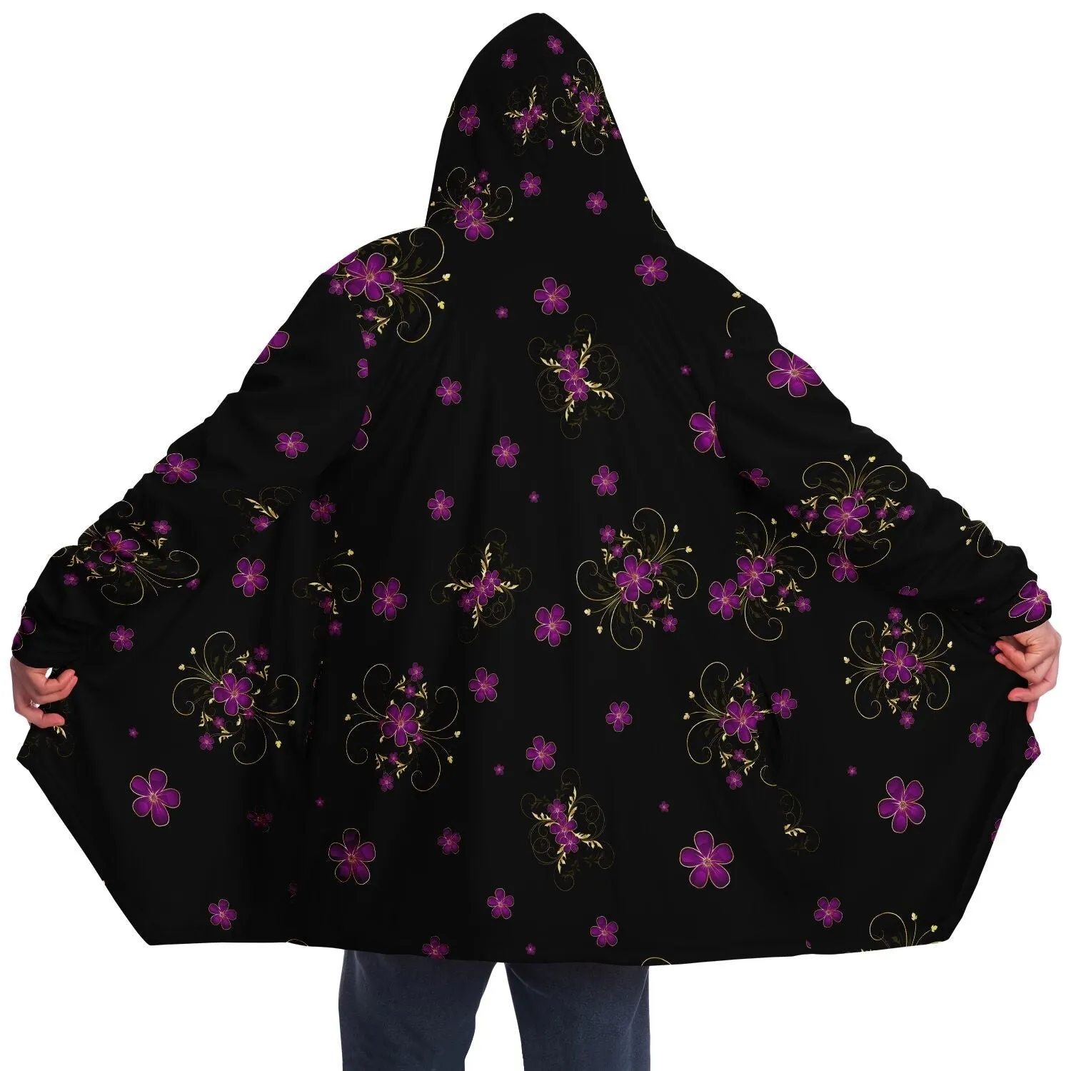 Elegant Flower Cloak - Black or White Fleece