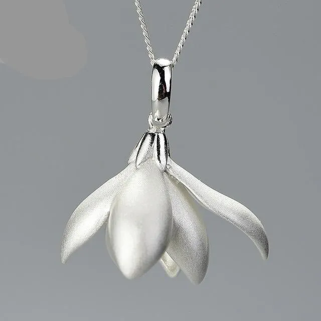 Elegant Magnolia Flower Pendant  Handmade Fine Jewelry for Women