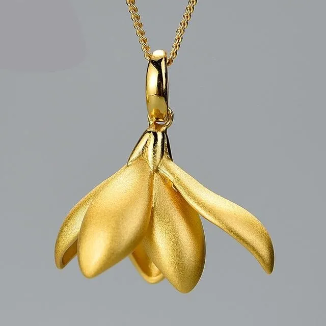 Elegant Magnolia Flower Pendant  Handmade Fine Jewelry for Women