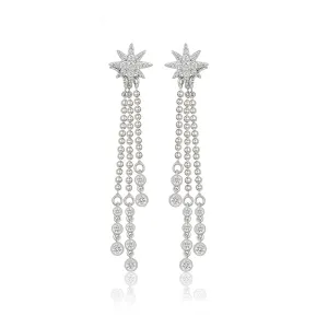 Elegant Rhodium Plated CZ Diamond Star Tassel Earring