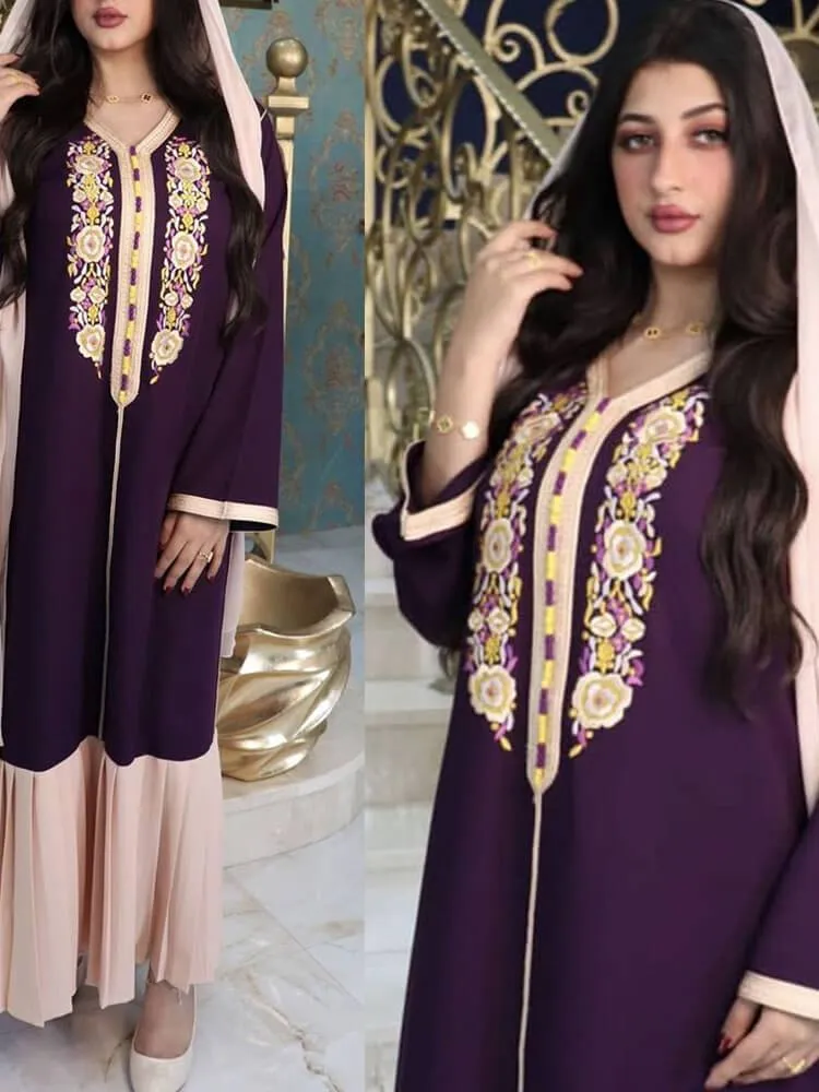 Embroidered Lace Stitched Jalabiya Dress
