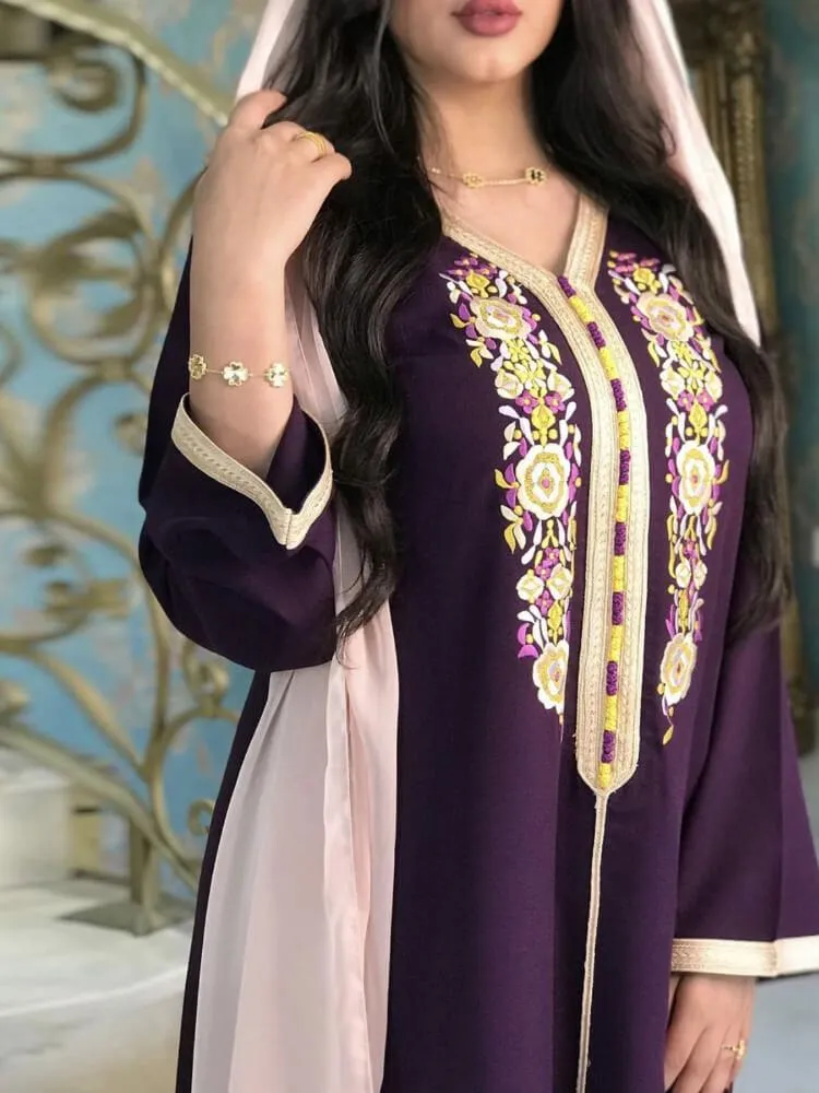 Embroidered Lace Stitched Jalabiya Dress