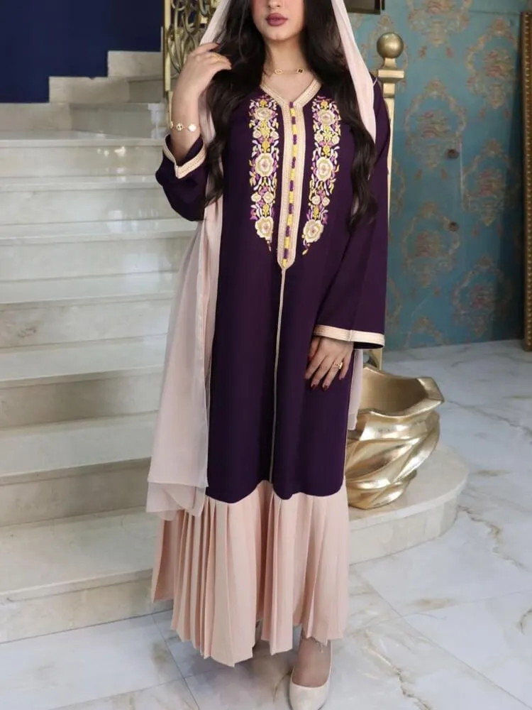 Embroidered Lace Stitched Jalabiya Dress