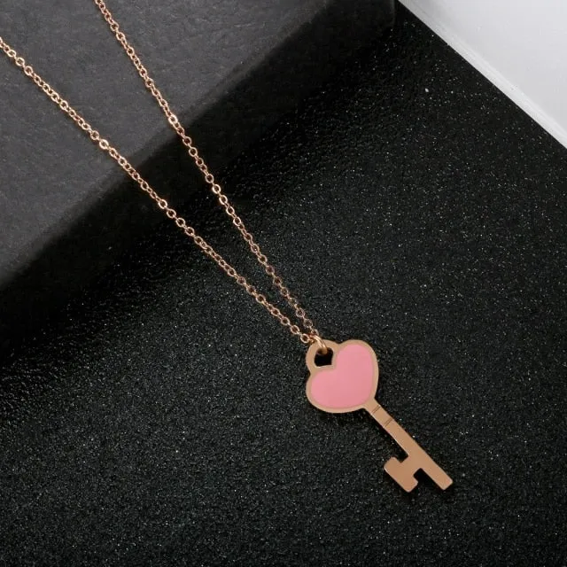 Enamel Love Key Pendant Necklace