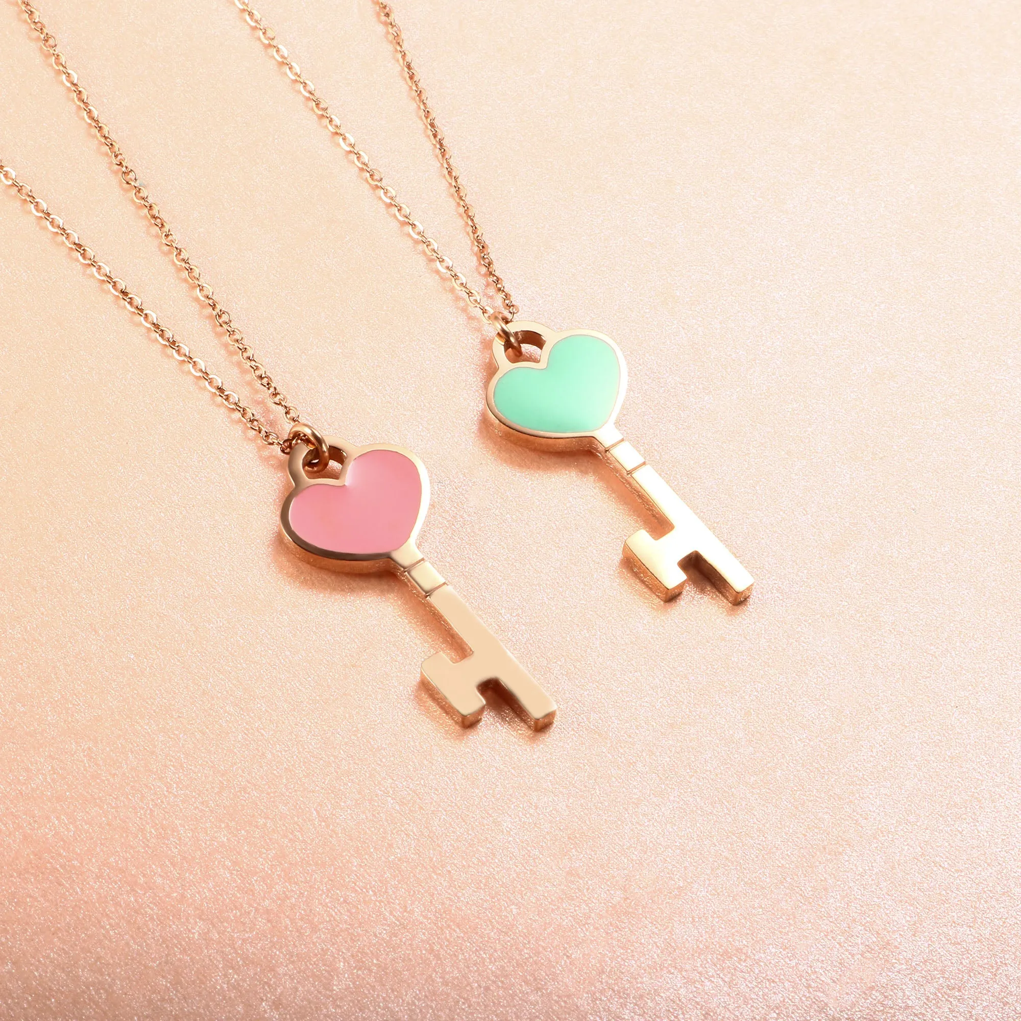 Enamel Love Key Pendant Necklace