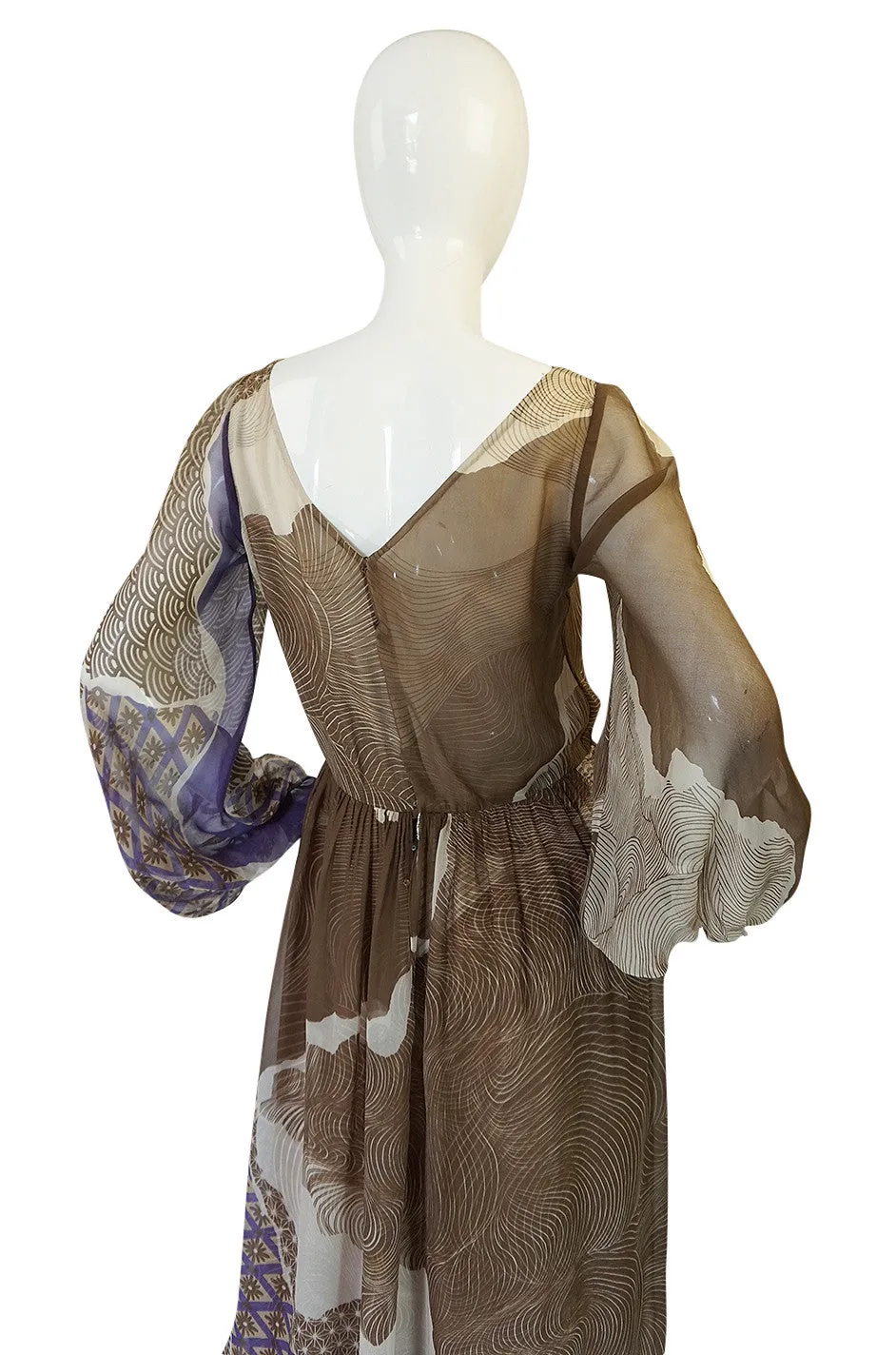 Ethereal 1970s Silk Chiffon Print Hanae Mori Dress