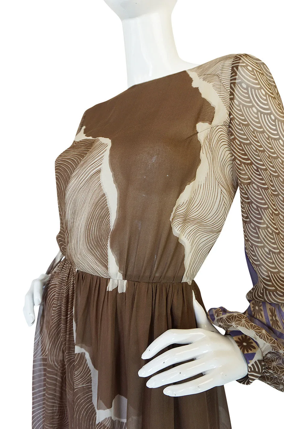 Ethereal 1970s Silk Chiffon Print Hanae Mori Dress