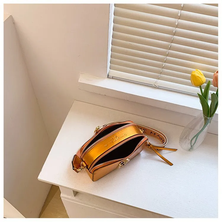 Europe and America Cross Border Bags for Women2023PU LeatherPUTextured Wide Shoulder Strap Crossbody BaginsGlossy Female Camera Bag