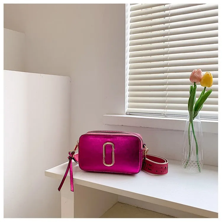 Europe and America Cross Border Bags for Women2023PU LeatherPUTextured Wide Shoulder Strap Crossbody BaginsGlossy Female Camera Bag