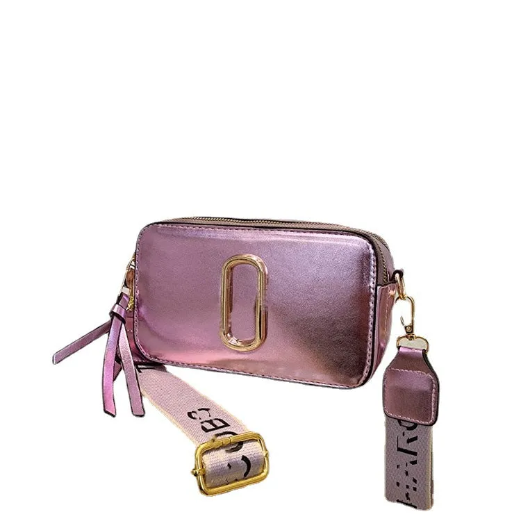 Europe and America Cross Border Bags for Women2023PU LeatherPUTextured Wide Shoulder Strap Crossbody BaginsGlossy Female Camera Bag