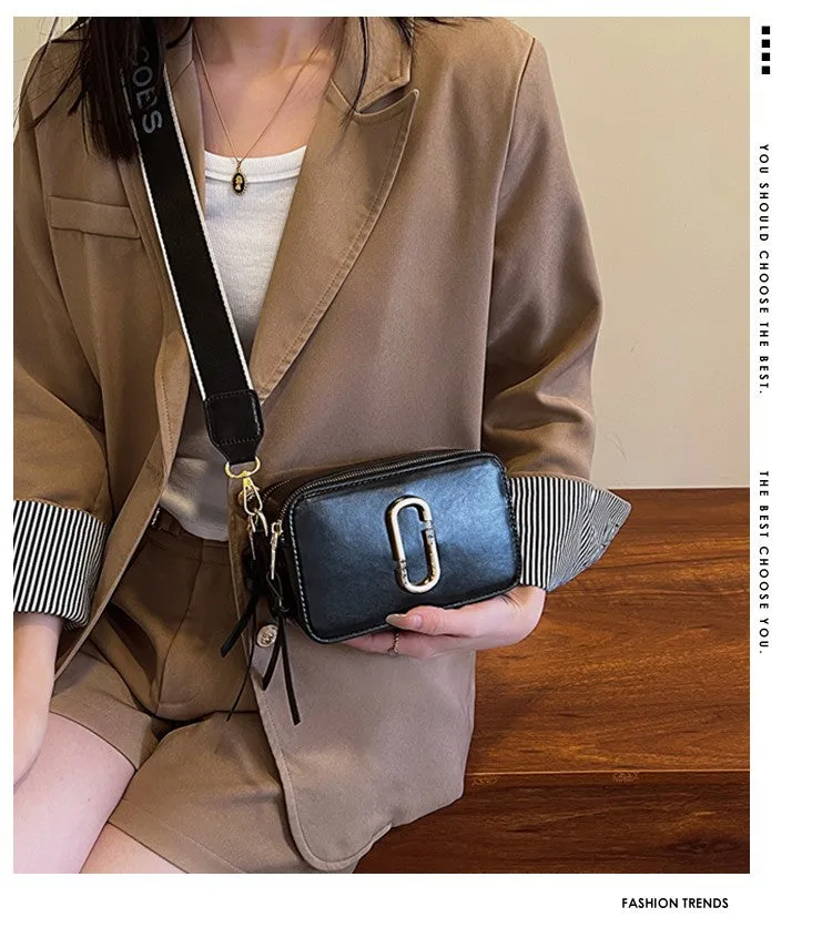 Europe and America Cross Border Bags for Women2023PU LeatherPUTextured Wide Shoulder Strap Crossbody BaginsGlossy Female Camera Bag