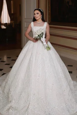 Fabulous Long Ivory A-line Sleeveless Beading Wedding Dress With Lace