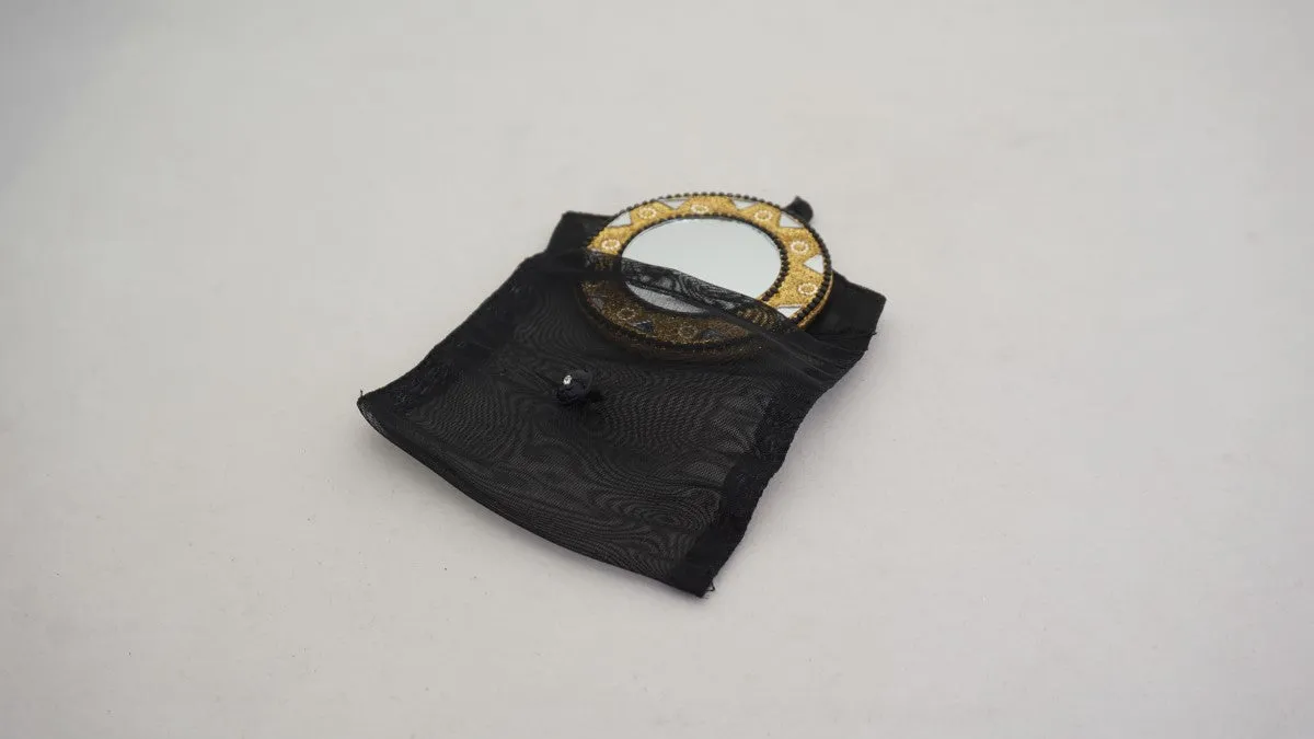 Fair Trade Black & Gold Embroidered Beaded Pocket Mirror