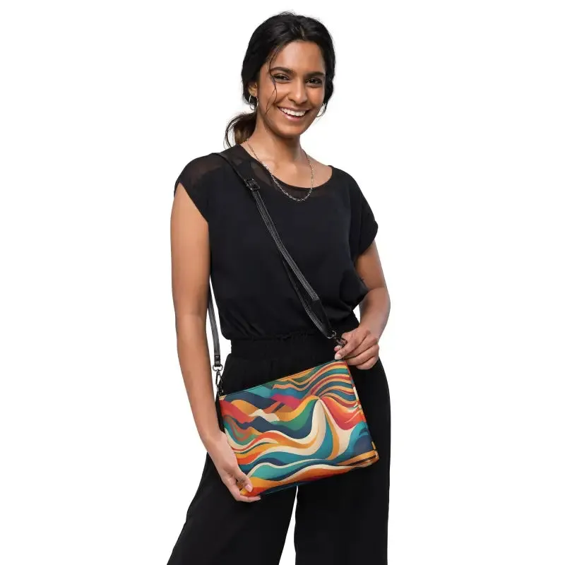 Faux Leather Wavy Stripes Crossbody Bag Elevated Vibe