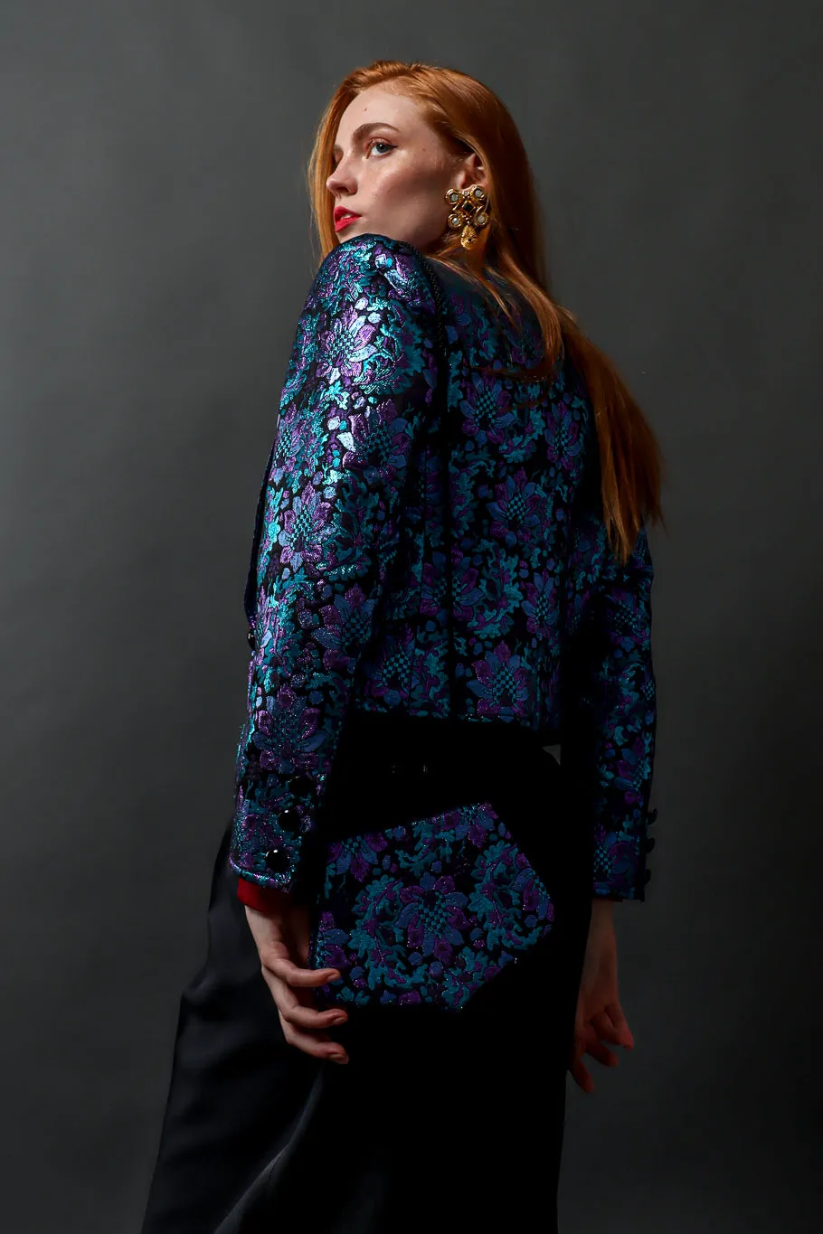 Floral Brocade Metallic Jacket & Bag Set