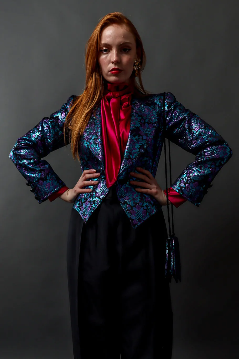 Floral Brocade Metallic Jacket & Bag Set