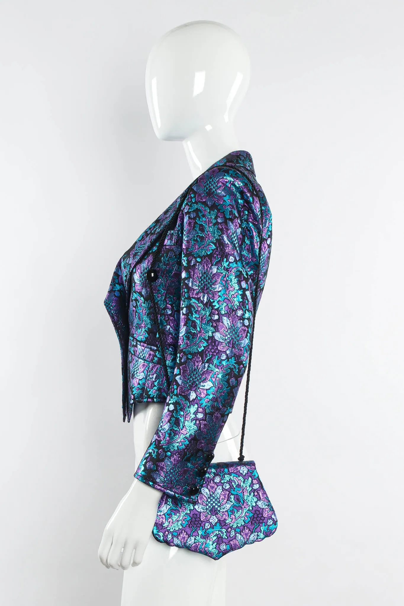 Floral Brocade Metallic Jacket & Bag Set
