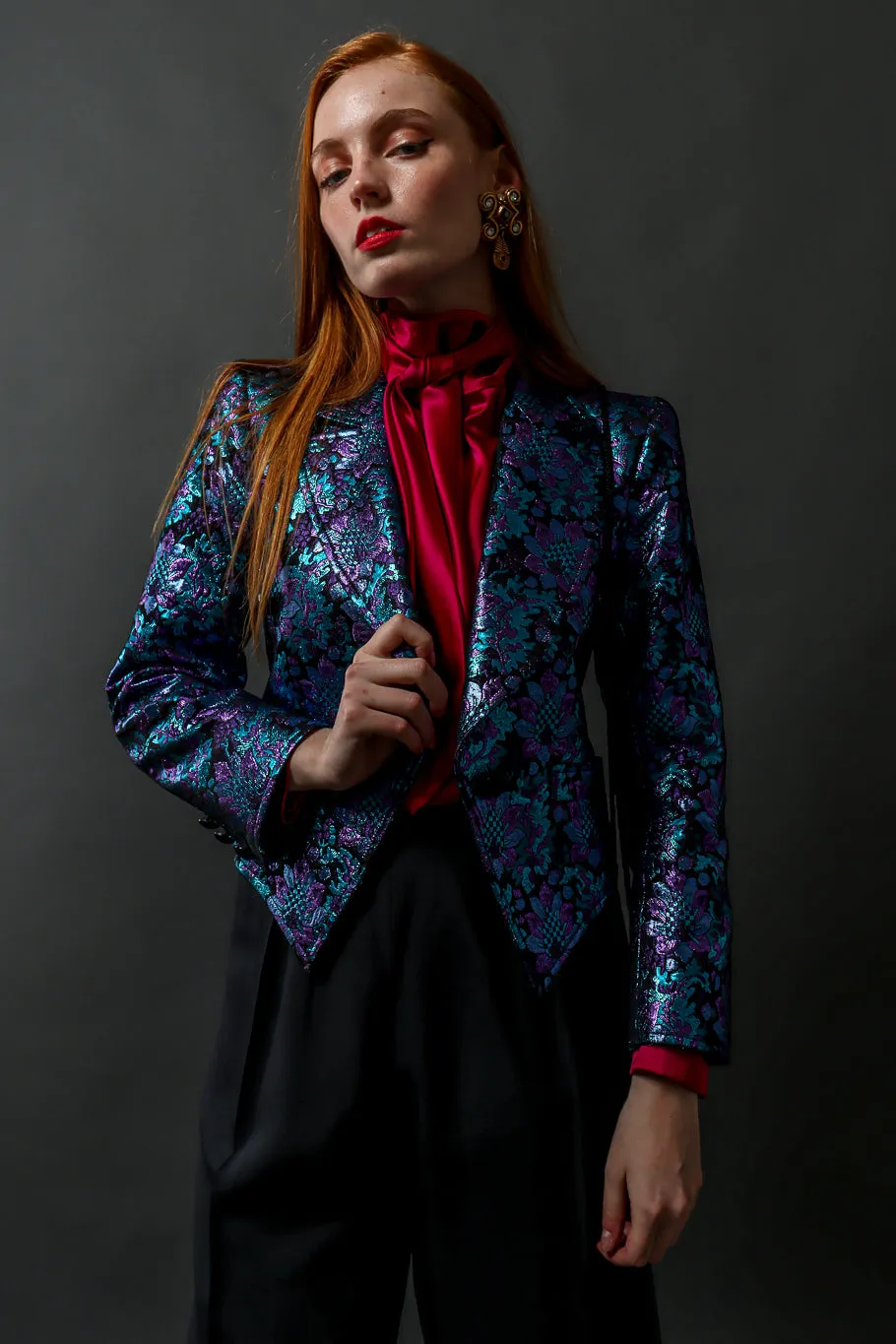 Floral Brocade Metallic Jacket & Bag Set