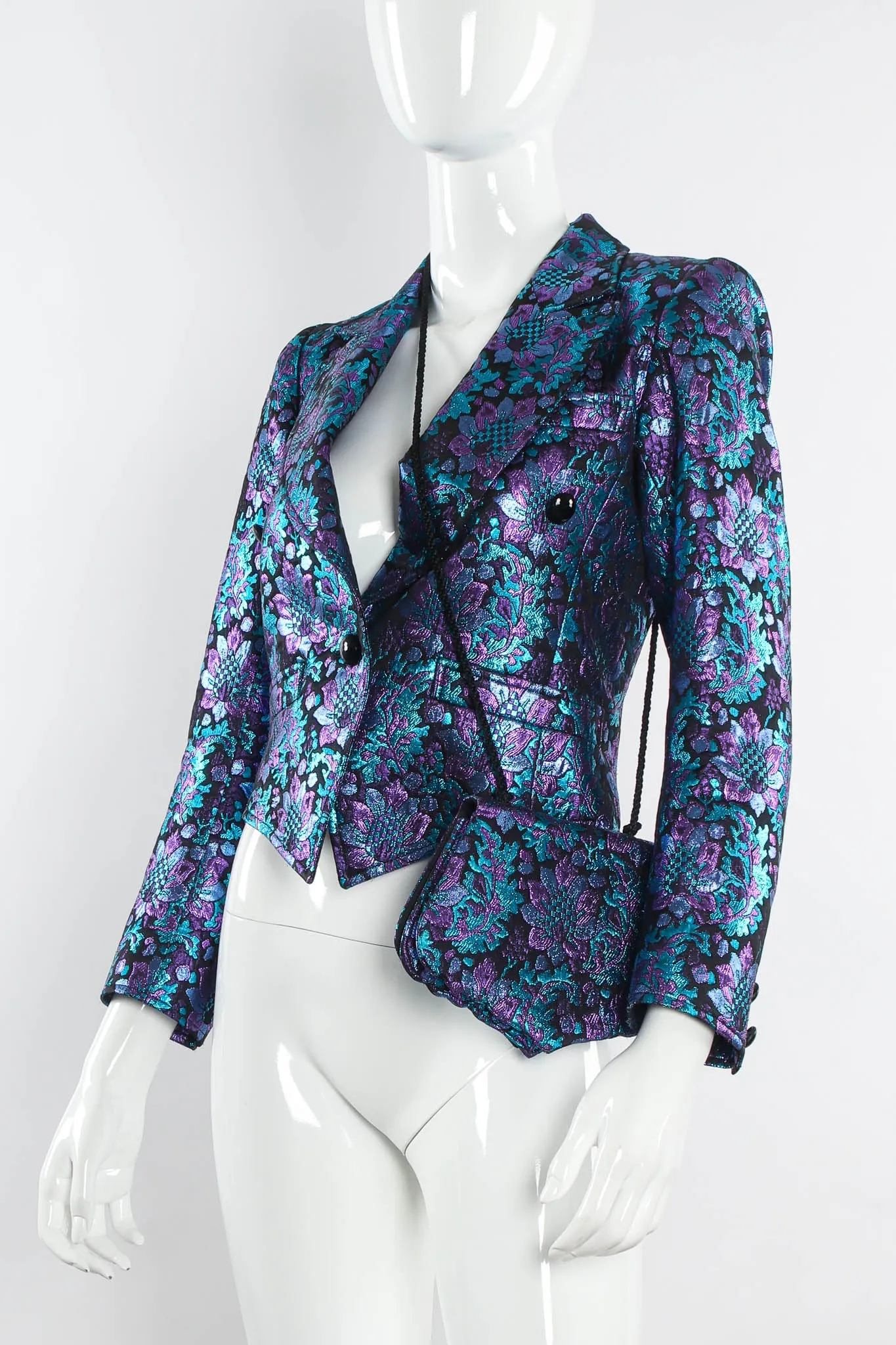 Floral Brocade Metallic Jacket & Bag Set