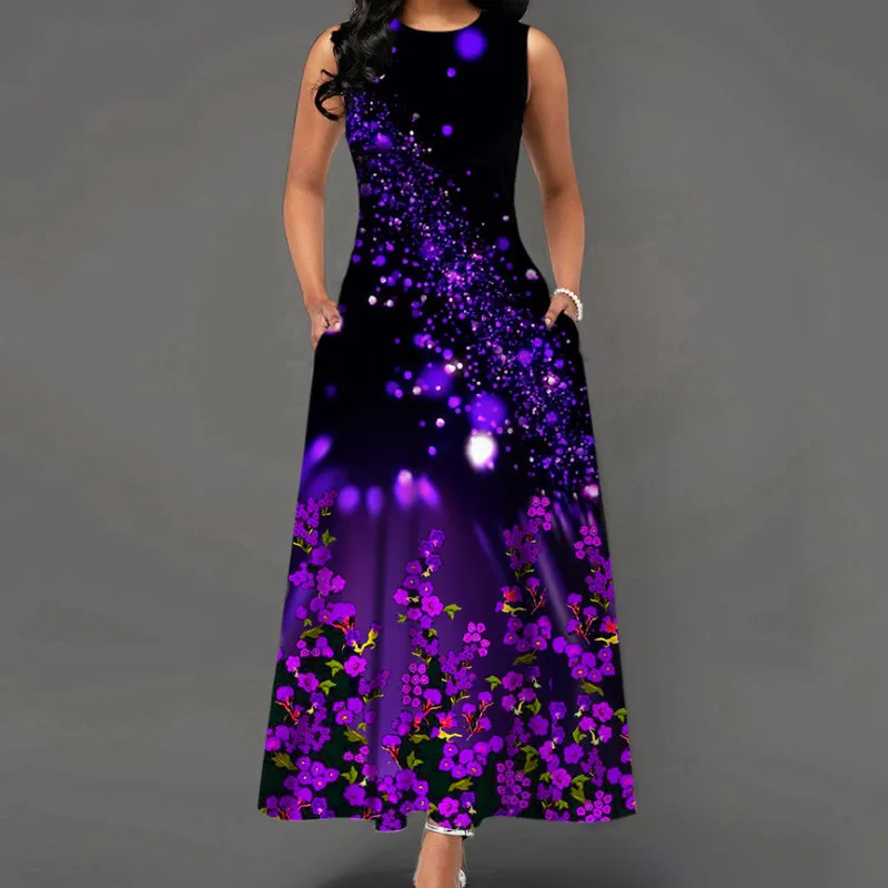 Floral Print Round Neck Half Sleeve Maxi Dress