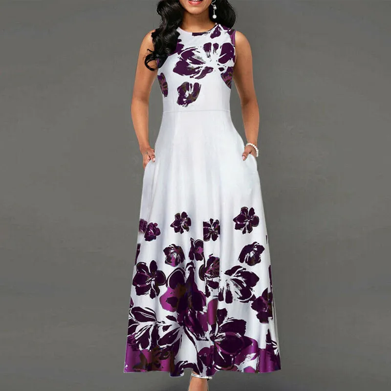 Floral Print Round Neck Half Sleeve Maxi Dress