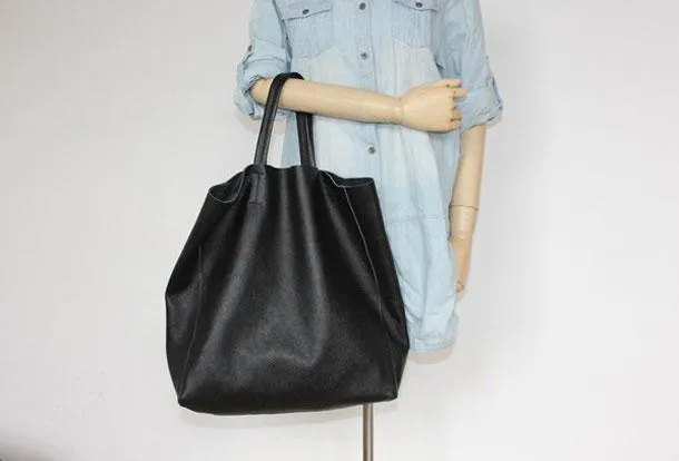 Genuine Leather Bag Handmade Black Tote Bag Shoulder Bag Handbag For Women