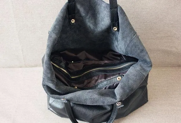Genuine Leather Bag Handmade Black Tote Bag Shoulder Bag Handbag For Women
