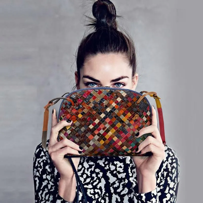 Genuine Leather Handbag Shoulder Hand-Woven Ladies Bag