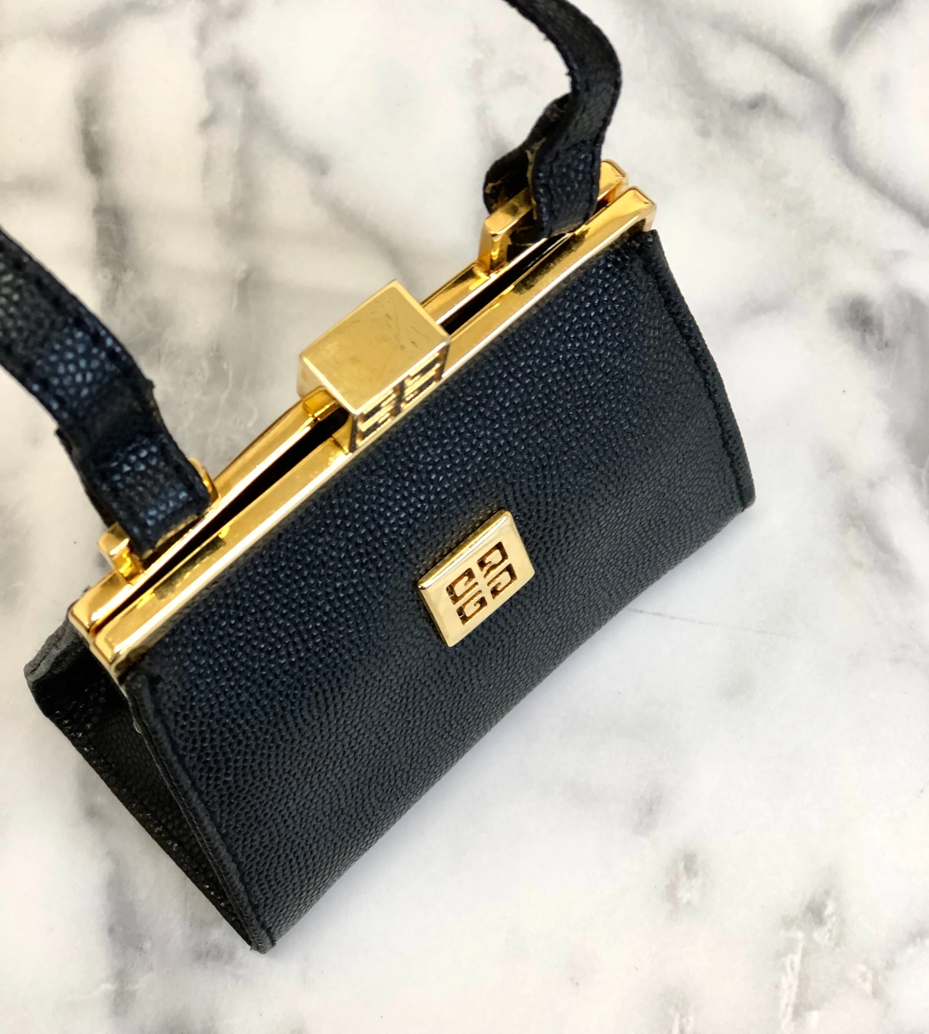 GIVENCHY Logo Clasp Mini Handbag Black Vintage Old gmgwt2