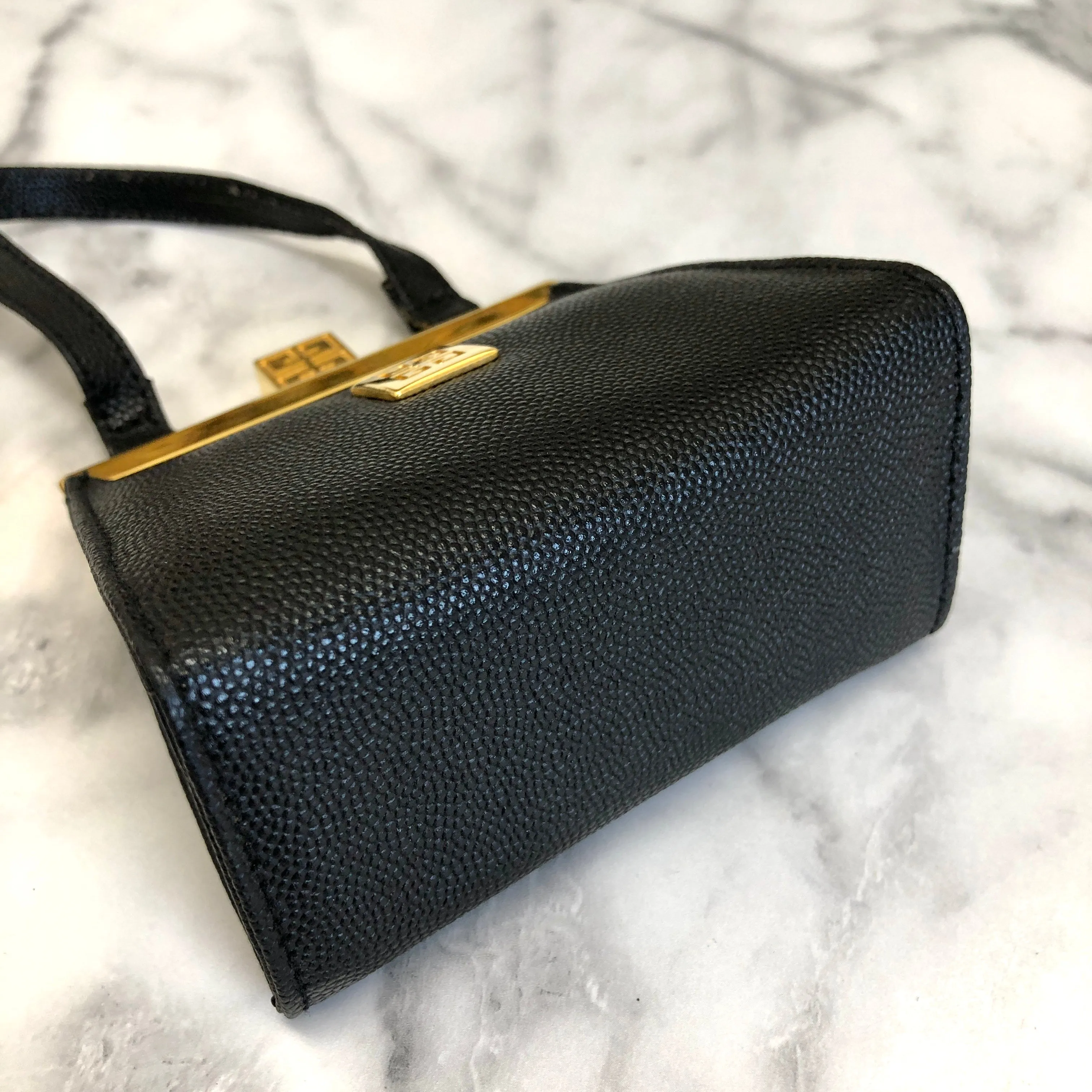 GIVENCHY Logo Clasp Mini Handbag Black Vintage Old gmgwt2