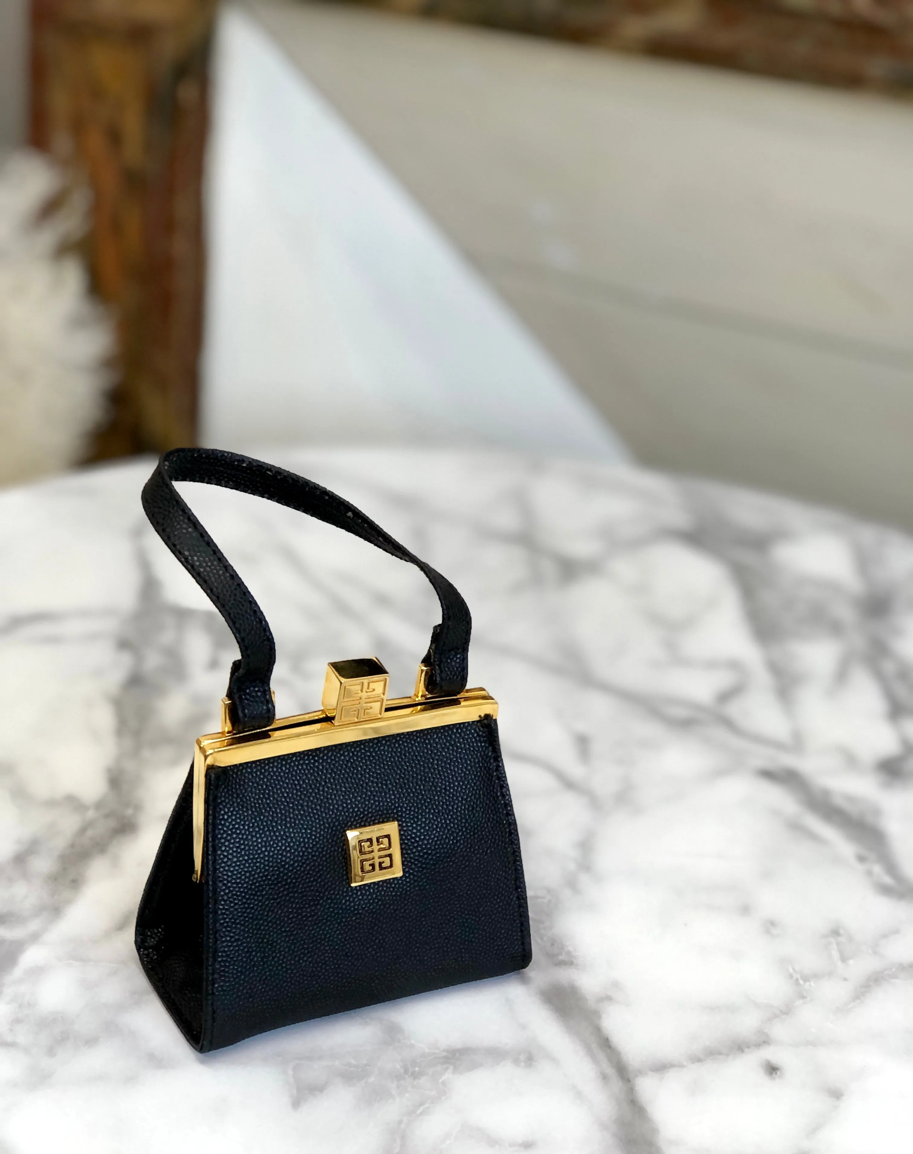 GIVENCHY Logo Clasp Mini Handbag Black Vintage Old gmgwt2
