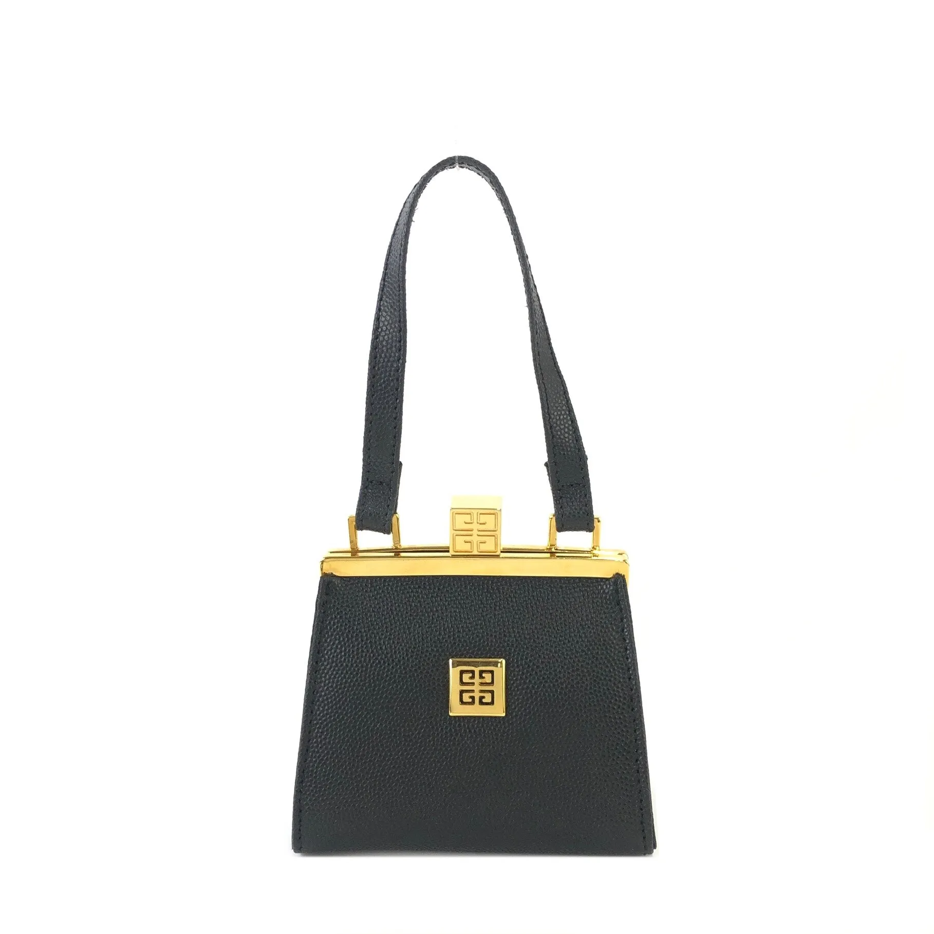 GIVENCHY Logo Clasp Mini Handbag Black Vintage Old gmgwt2