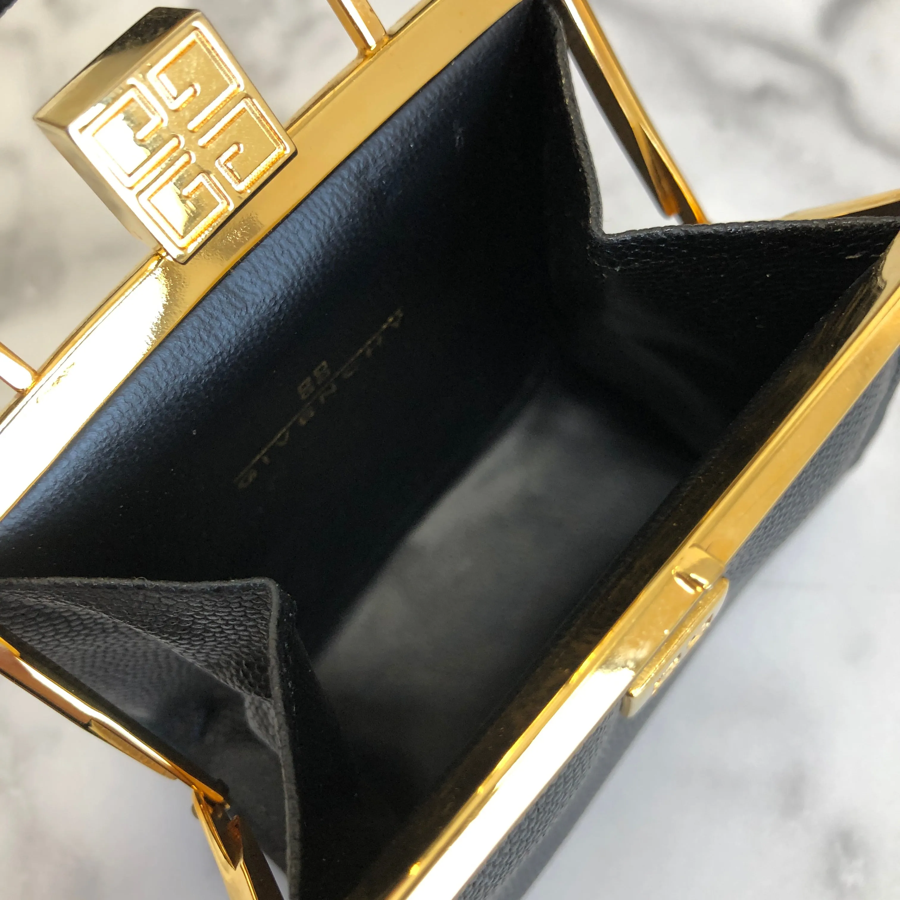 GIVENCHY Logo Clasp Mini Handbag Black Vintage Old gmgwt2