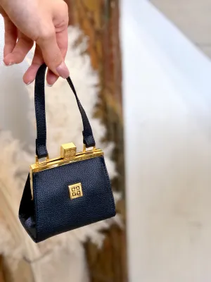 GIVENCHY Logo Clasp Mini Handbag Black Vintage Old gmgwt2