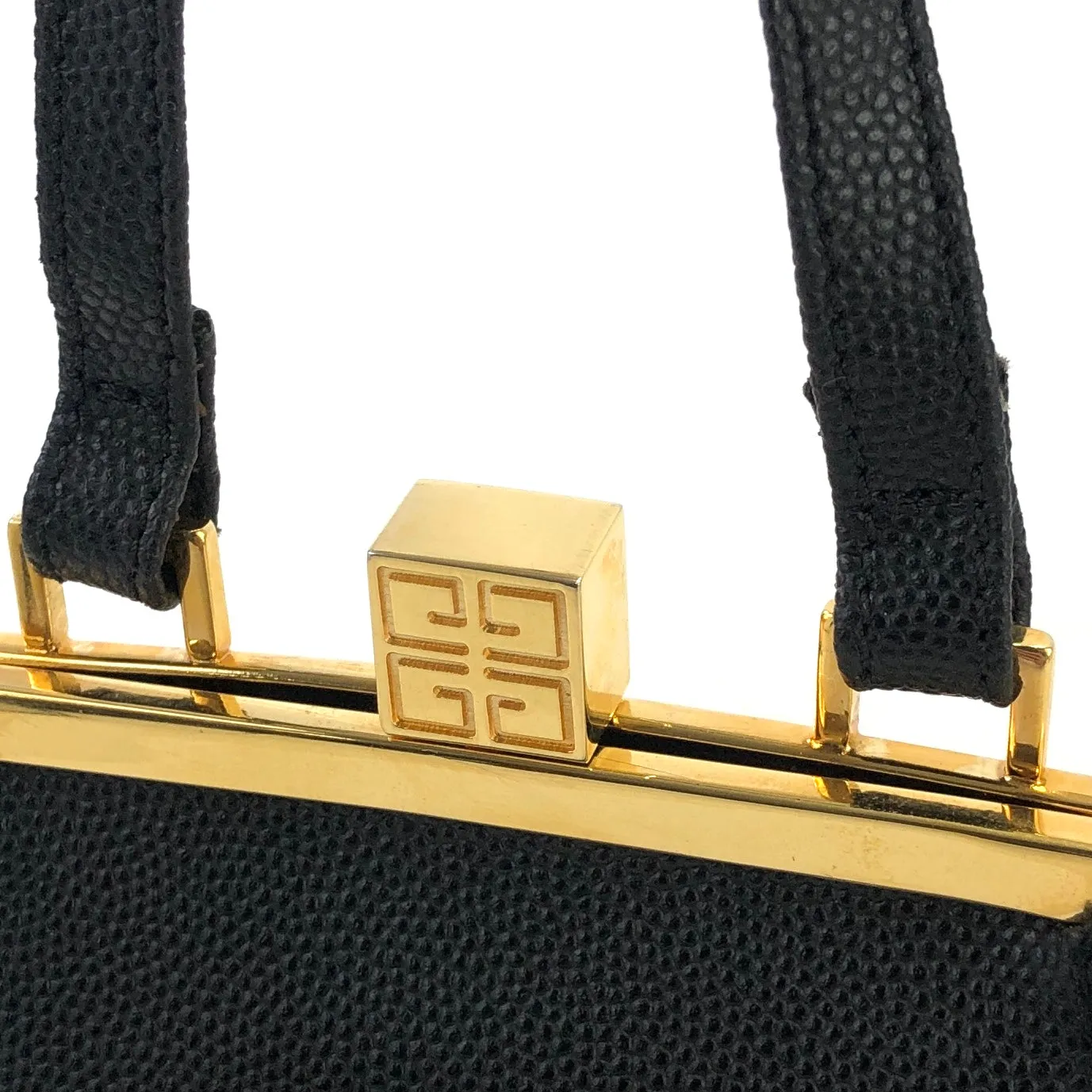 GIVENCHY Logo Clasp Mini Handbag Black Vintage Old gmgwt2